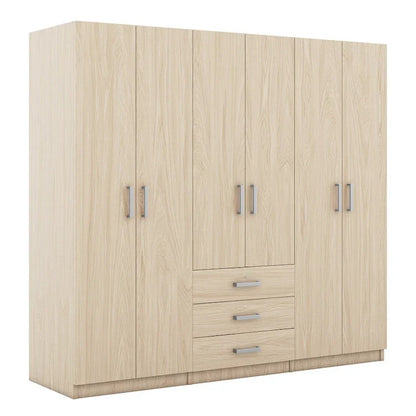 Armoire 6 portes en bois avec 3 grands tiroirs de rangement pour chambre à coucher