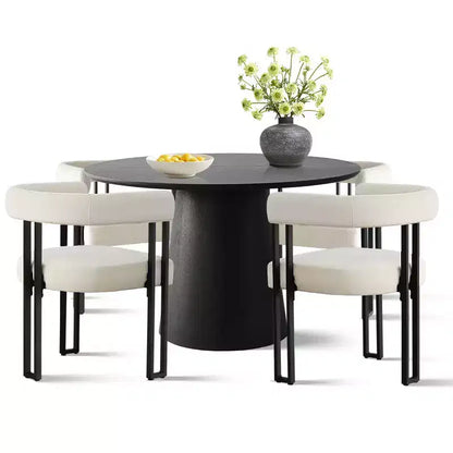 Set tavolo da pranzo allungabile da 120-210 cm per 4 persone, tavolo nero e 4 sedie da pranzo imbottite in velluto con gambe in metallo, stile moderno