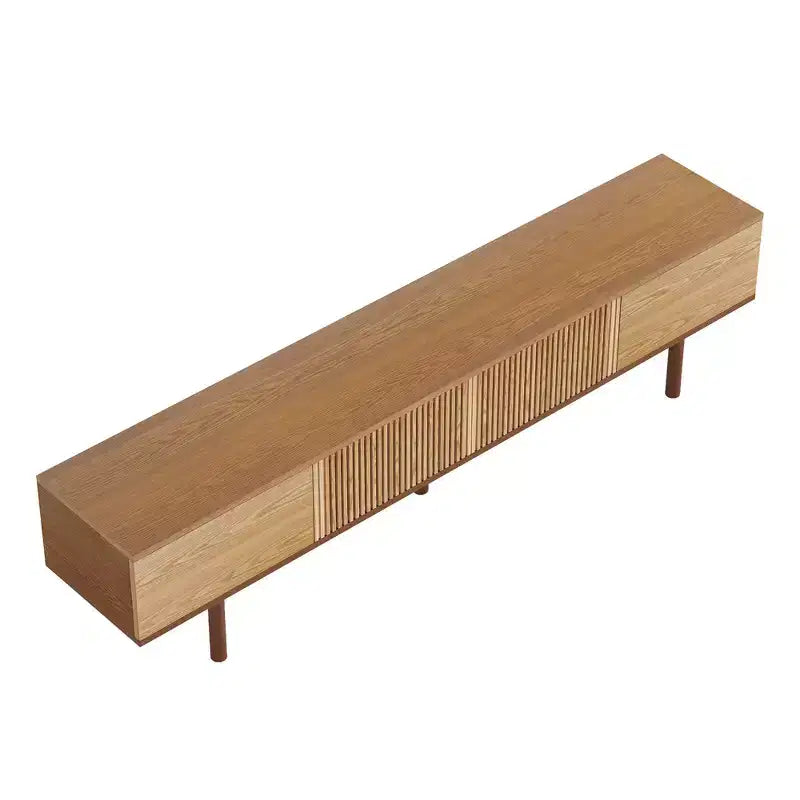 Meuble TV Mid-Century Modern 86,6 po en bois massif, console média avec espace de rangement, couleur naturelle