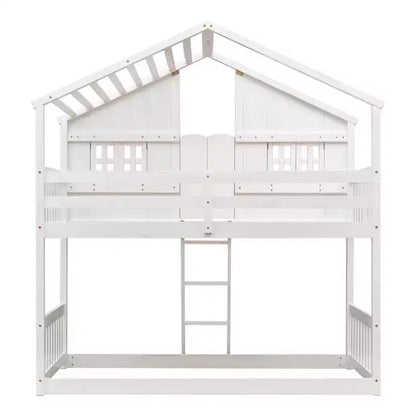 Lit mezzanine cabane de taille double, lit mezzanine cabane en bois avec échelle et barrières de sécurité pour enfants