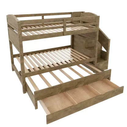 Lit superposé Whisen Twin XL avec lit gigogne, lit superposé avec rangement, lit superposé en bois massif, escalier de rangement, armoire, 3 tiroirs, pour enfants