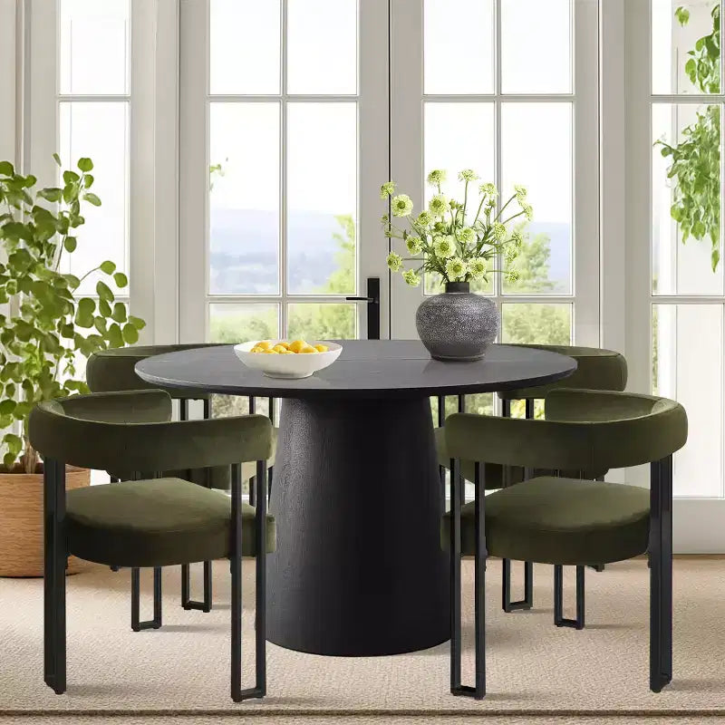 Set tavolo da pranzo allungabile da 120-210 cm per 4 persone, tavolo nero e 4 sedie da pranzo imbottite in velluto con gambe in metallo, stile moderno