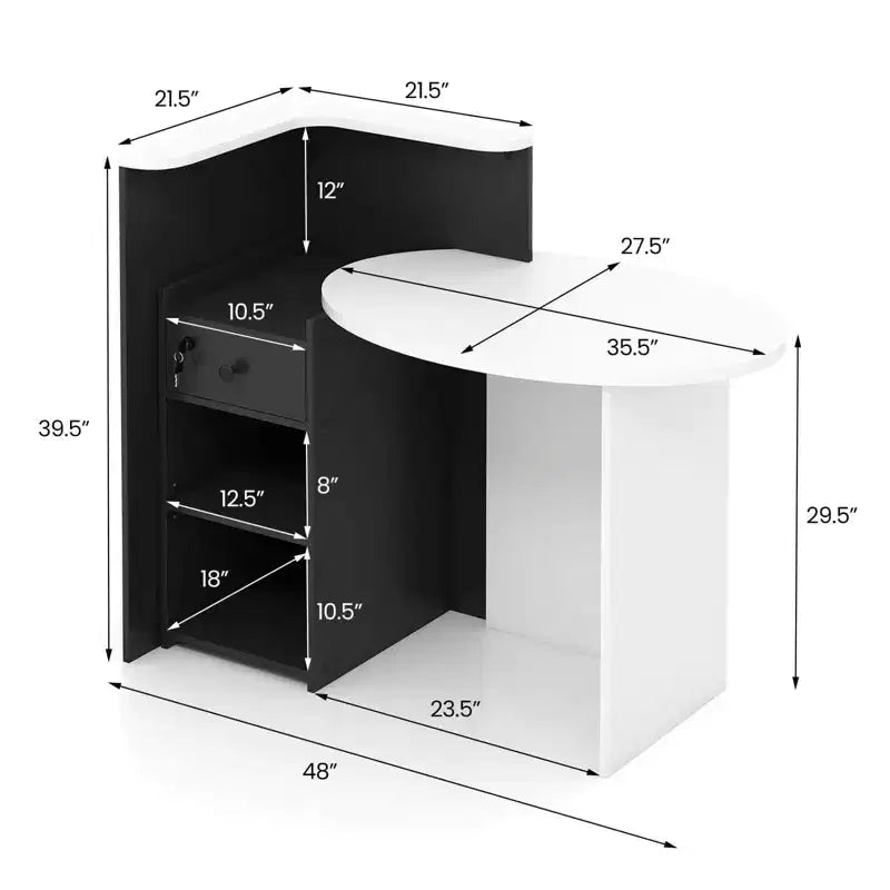 Costway Bancone per Reception, Scrivania da Ufficio con Ripiano Aperto e Cassetto con Serratura, Bianco/Marrone/Nero