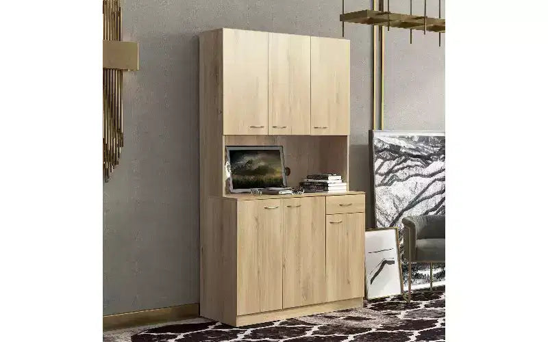 Mobile Contenitore a 6 Ante, Armadio Alto 180 cm e Mobile da Cucina con Cassetto e Ripiano Aperto, Credenza da Cucina e Mobiletto per Camera da Letto in MDF