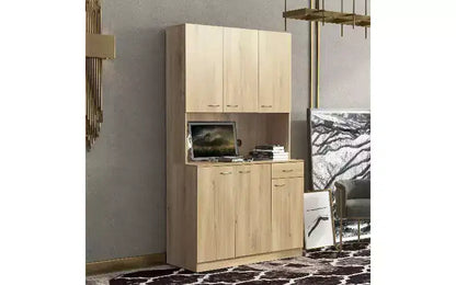 Mobile Contenitore a 6 Ante, Armadio Alto 180 cm e Mobile da Cucina con Cassetto e Ripiano Aperto, Credenza da Cucina e Mobiletto per Camera da Letto in MDF