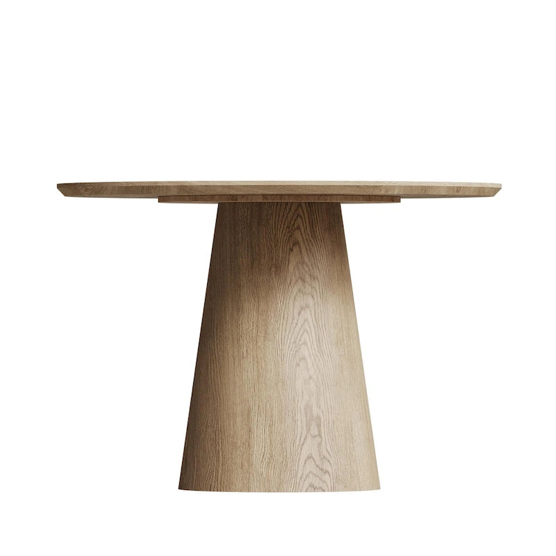 Table de salle à manger ronde pour 4-6 personnes, en bois naturel avec pied conique en bois, style rustique minimaliste