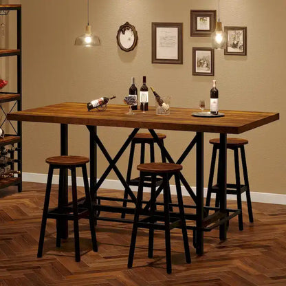 Tavolo da pub alto da 6 posti con poggiapiedi, tavolo da bar alto con piano in legno spesso e struttura in metallo per casa/cucina