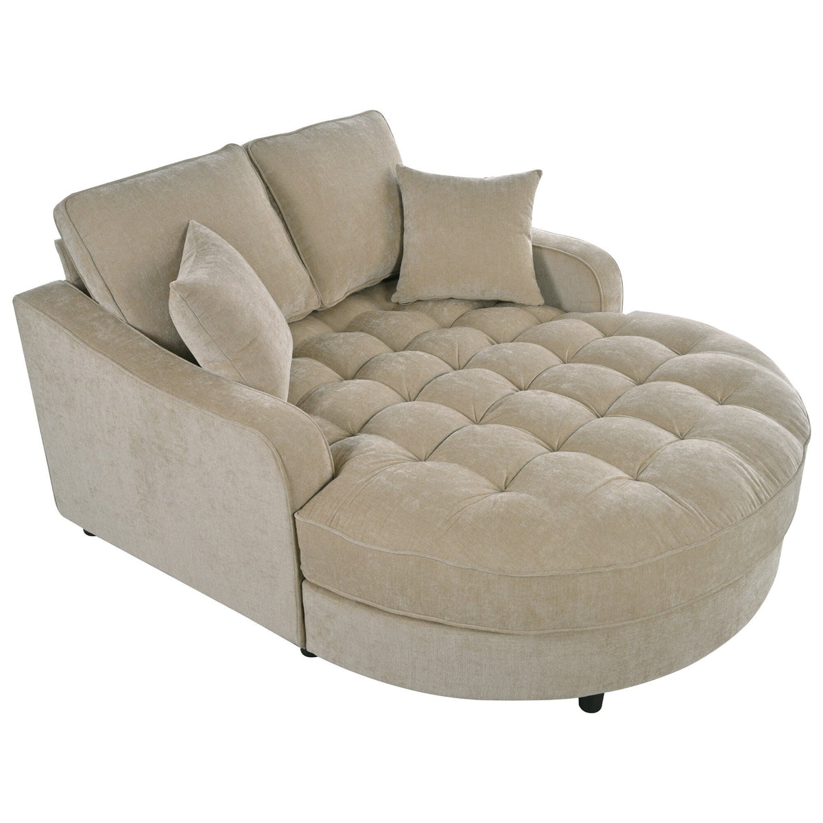 Divano Letto Chaise Longue in ciniglia, Divano Imbottito con Schienale Trapuntato e 2 Cuscini Rimovibili per Soggiorno