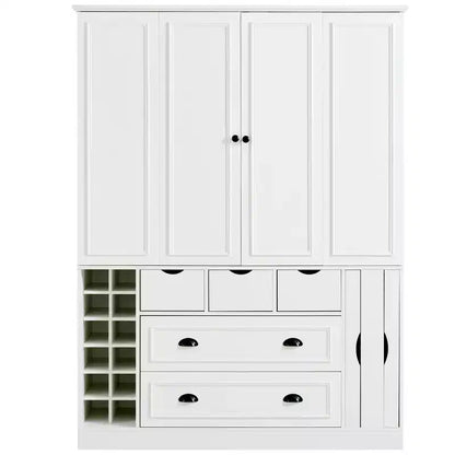 Garde-manger de cuisine autoportant Whisen de 180 cm de haut, grand buffet de salle à manger avec 4 portes pliantes, étagères, porte-bouteilles