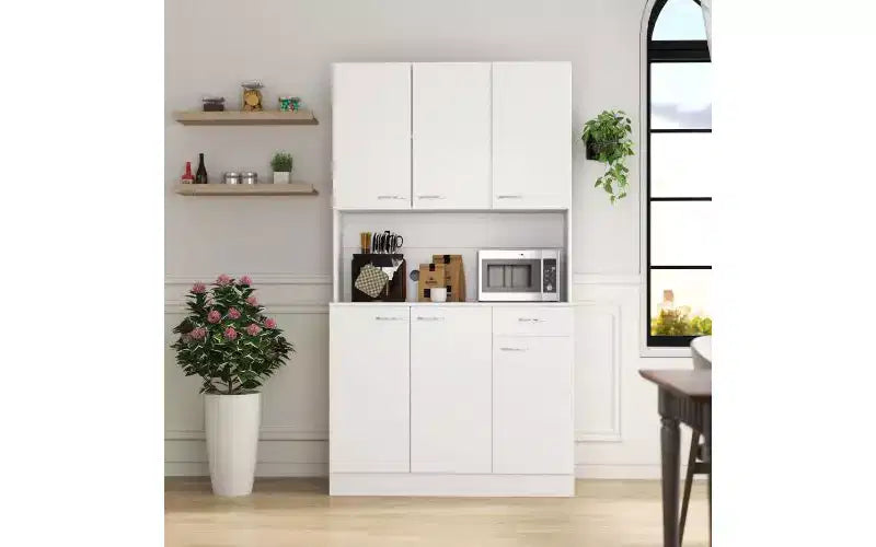 Mobile Contenitore a 6 Ante, Armadio Alto 180 cm e Mobile da Cucina con Cassetto e Ripiano Aperto, Credenza da Cucina e Mobiletto per Camera da Letto in MDF