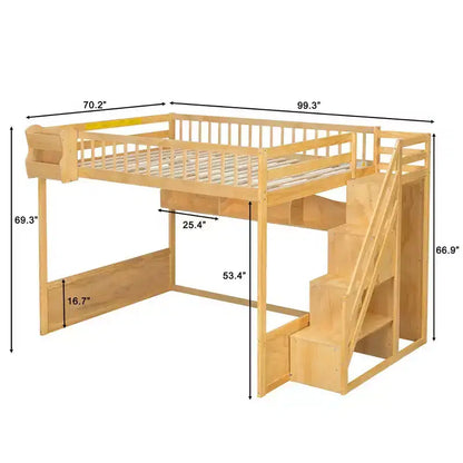 Letto a soppalco Queen Size con scaletta, armadio e scaffali - MDF, 295 kg