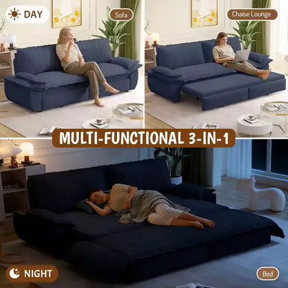 Divano Letto Convertibile Blu in Velluto, Divano Letto Estraibile 3 in 1, 3 Posti a Sedere