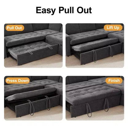 Dyonery Comfy Divano Letto 198 cm, Divano Letto a L in ciniglia con Letto Estraibile e Chaise Longue Contenitore per Soggiorno, Appartamento e Ufficio, Nero
