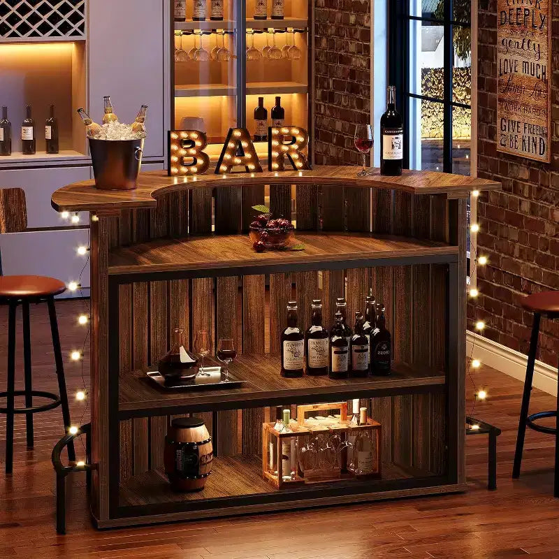 Tavolo da Bar a 4 Ripiani Lantine, H 100 cm con Poggiapiedi, a Forma di Arco, Mobile Bar Moderno per Casa, Pub, Soggiorno, Marrone Rustico.