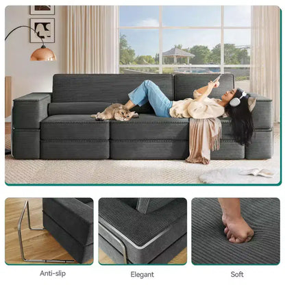 Canapé sectionnel convertible Cloud, canapé sectionnel confortable en velours côtelé, canapé confortable avec assise profonde et coussins hauts, facile à assembler