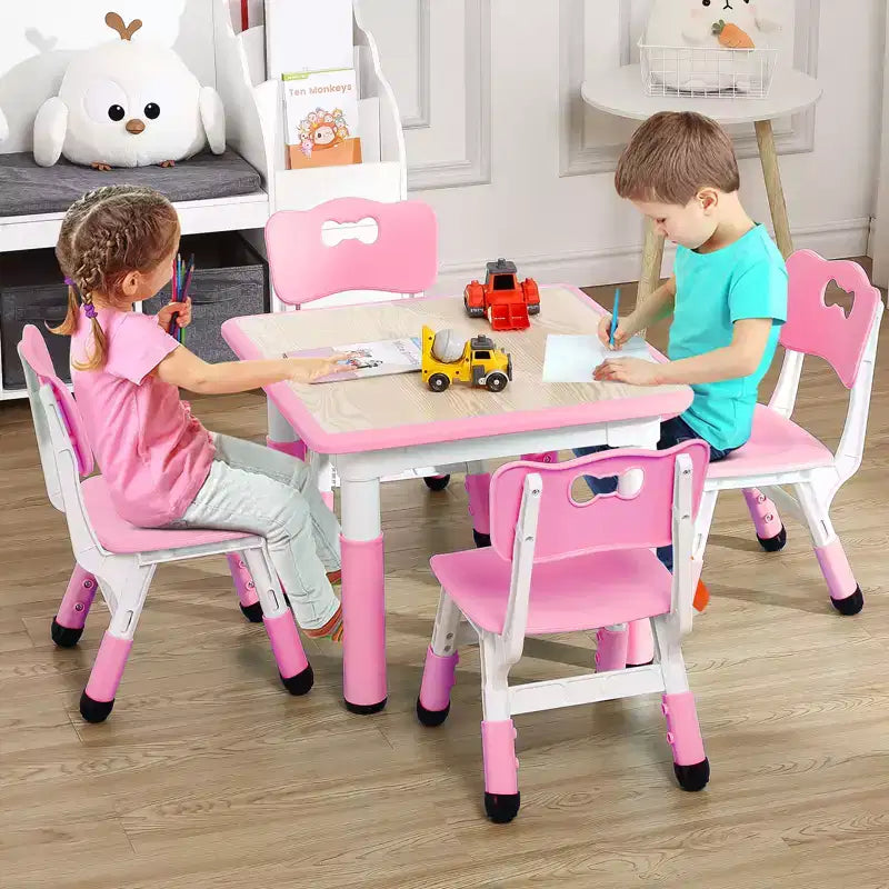 Set Tavolo e Sedie per Bambini, Scrivania Regolabile in Altezza per età 2-10 anni, Tavolo per Arte e Artigianato, Gambe Antiscivolo, per Aule Asili Nido