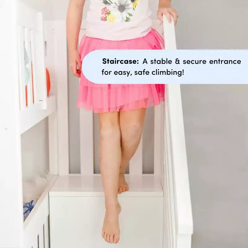 Letto a soppalco basso per bambini con scivolo e scale, in legno massiccio, 14 sponde protettive, capacità 180 kg