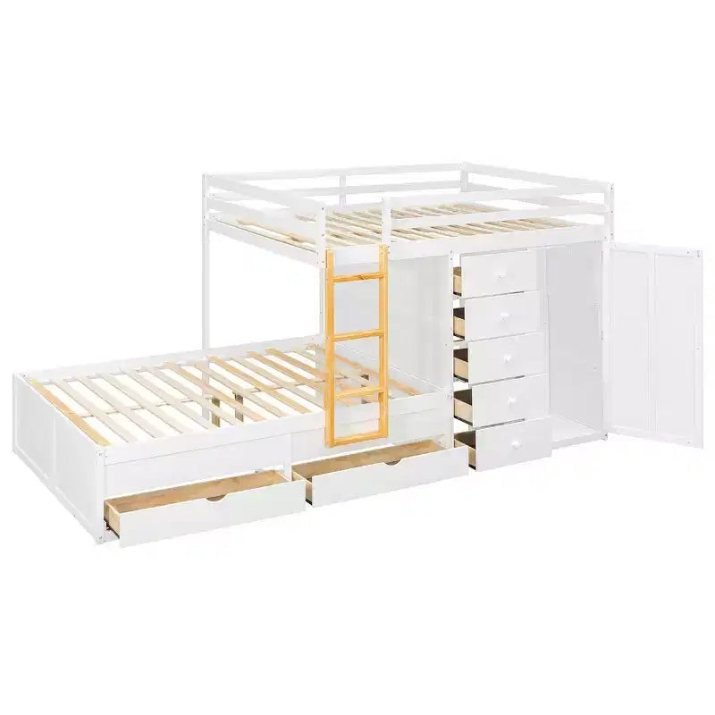 Lit superposé complet Whisen avec 2 grands tiroirs, 5 petits tiroirs et petite armoire