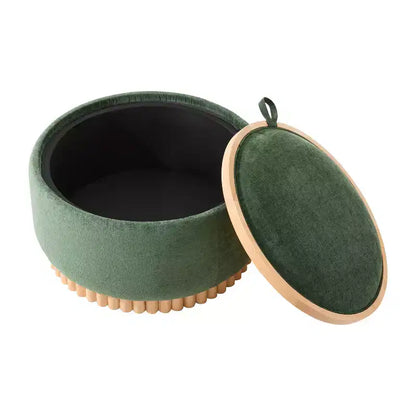 Pouf rotondo Polibi con base cilindrica in legno massello e coperchio reversibile