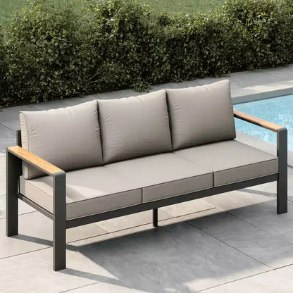 Salon de jardin en aluminium, canapé d'extérieur modulable avec 5 coussins épais, 4 accoudoirs et table basse pour jardin, terrasse, arrière-cour