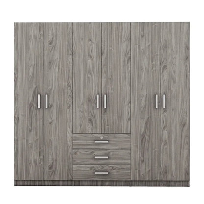Armoire 6 portes en bois avec 3 grands tiroirs de rangement pour chambre à coucher