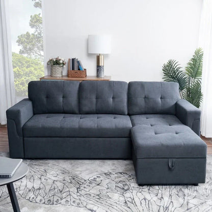 Divano componibile convertibile reversibile con letto estraibile, chaise longue con contenitore nascosto e gambe durevoli