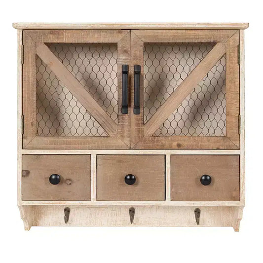 Kate & Laurel All Things Decor Hutchins Mobiletto decorativo da parete in legno con filo di gallina, 2 ante, finitura rustica/bianco lavato, portaoggetti vintage