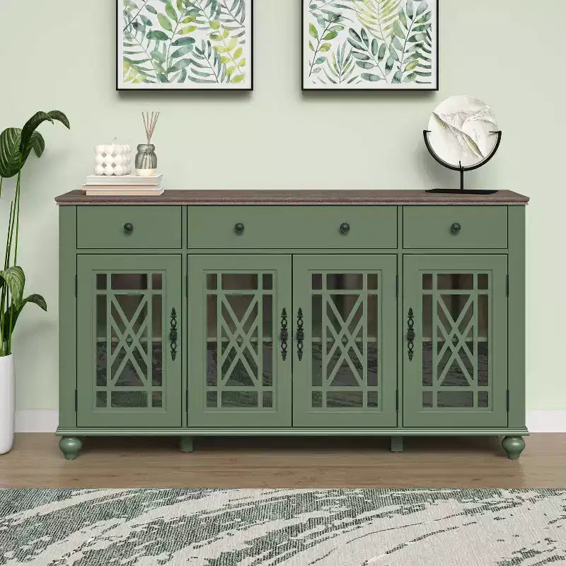 63 armoire buffet de style vintage avec tiroirs, vert