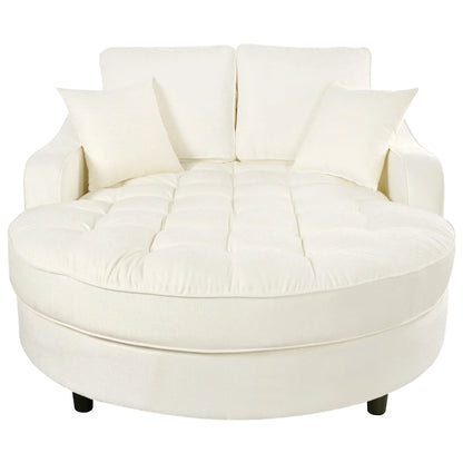 Divano Letto Chaise Longue in ciniglia, Divano Imbottito con Schienale Trapuntato e 2 Cuscini Rimovibili per Soggiorno