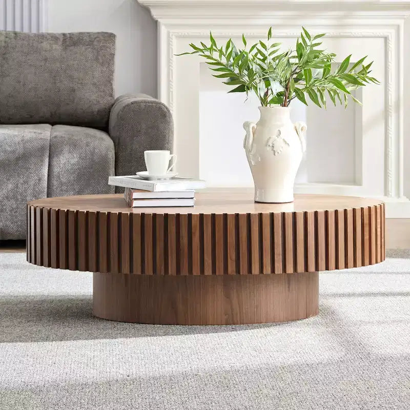 Tavolino da caffè ovale/quadrato, tavolino centrale scanalato minimalista, tavolino d'appoggio, frassino naturale/noce/nero opaco-ModernLuxe