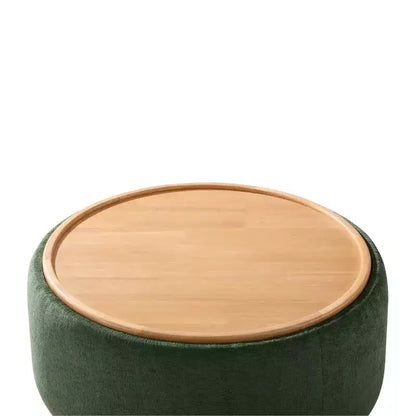 Pouf rotondo Polibi con base cilindrica in legno massello e coperchio reversibile