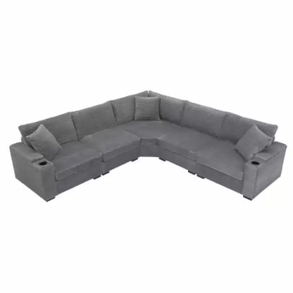 Divano trasformabile a L da 106 pollici, in velluto a coste con contenitore, portabicchieri, USB, design modulare per soggiorno