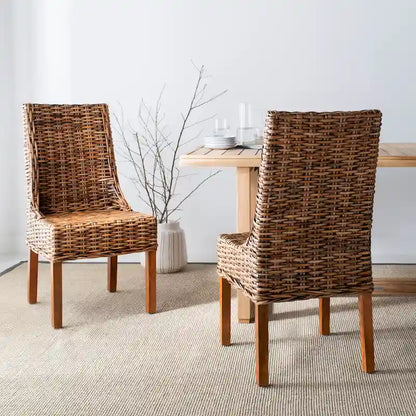 SAFAVIEH Charolette Chaises d'intérieur en osier marron à accoudoirs inclinés (lot de 2) - 20 x 24 x 39 - 20Lx24Px39H