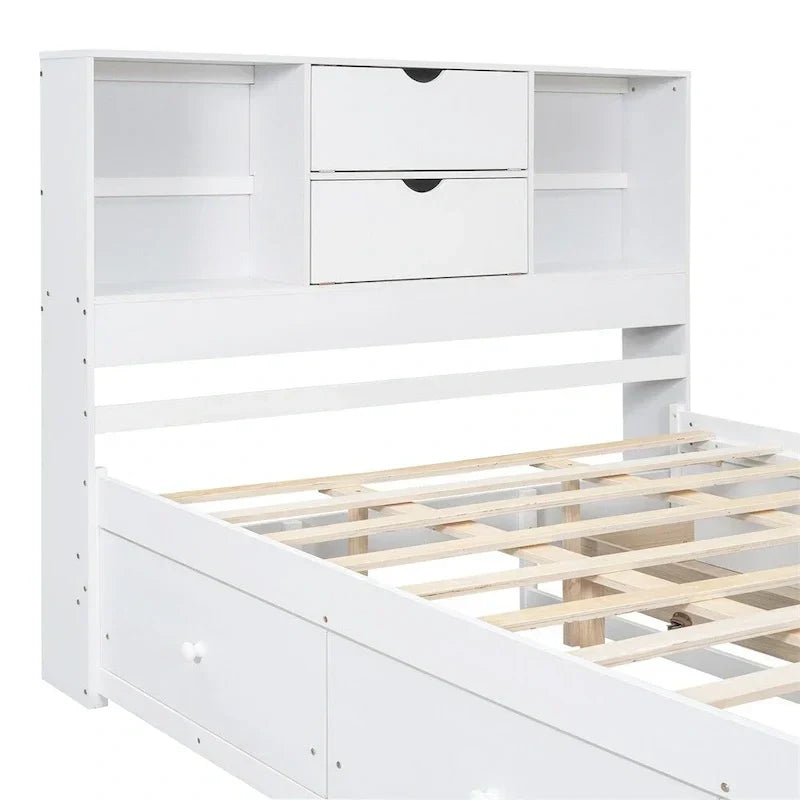 Letto a piattaforma King Size con testiera contenitore e 8 cassetti