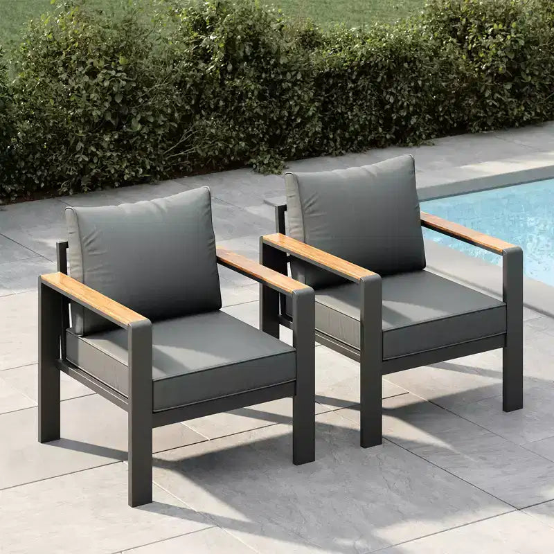 Salon de jardin en aluminium, canapé d'extérieur modulable avec 5 coussins épais, 4 accoudoirs et table basse pour jardin, terrasse, arrière-cour
