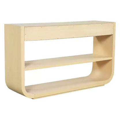 ModernLuxe Tavolo curvo da ingresso, Tavolo consolle, Tavolino da divano, Espositore, Tavolino d'appoggio con 3 cassetti a chiusura ammortizzata e 2 ripiani aperti