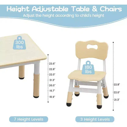 Table et 6 Chaises pour Enfants - Table d'Activités et de Repas à Hauteur Réglable pour Tout-Petits de 3 à 10 Ans, 136 kg