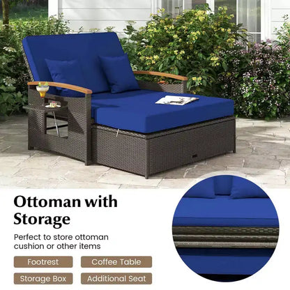 Set divano letto in rattan per esterni Costway con divanetto imbottito e poggiapiedi contenitore per veranda Beige/Blu marino/Rosso/Turchese/Nero/Grigio