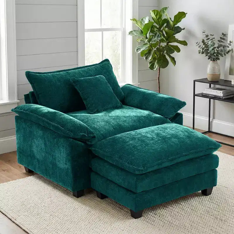 Poltrona a sacco oversize in ciniglia EHMKNP con pouf