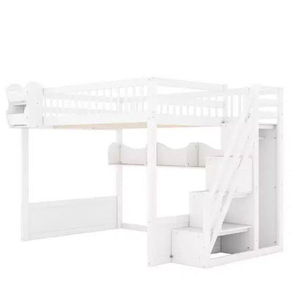 Letto a soppalco Queen Size con scaletta, armadio e scaffali - MDF, 295 kg