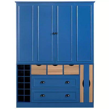 Garde-manger de cuisine autoportant Whisen de 180 cm de haut, grand buffet de salle à manger avec 4 portes pliantes, étagères, porte-bouteilles