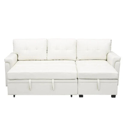 Divano componibile convertibile reversibile con letto estraibile, chaise longue con contenitore nascosto e gambe durevoli