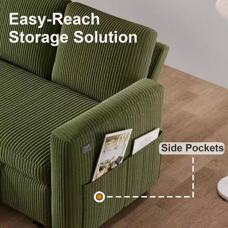 Divano letto estraibile a quattro posti Dyonery da 105 pollici con contenitore, tasche laterali, schienale regolabile, convertibile
