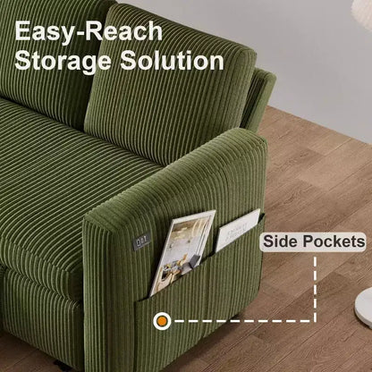 Divano letto estraibile a quattro posti Dyonery da 105 pollici con contenitore, tasche laterali, schienale regolabile, convertibile