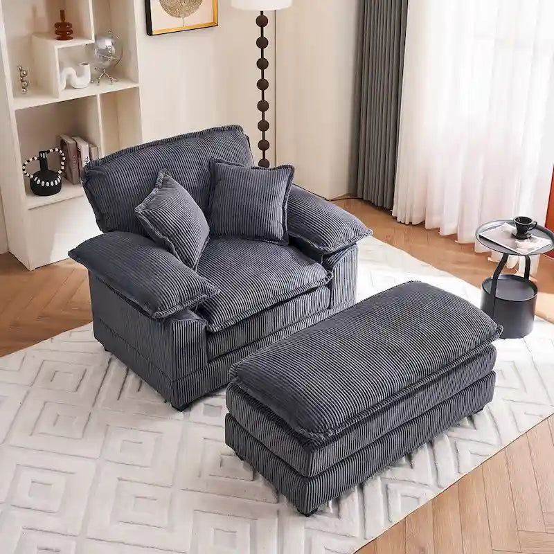 56.9 W Poltrona Oversize con Pouf, Poltrona da Lettura per Camera da Letto, Divano Letto Pigro, Poltrona Reclinabile Singola Moderna Oversize