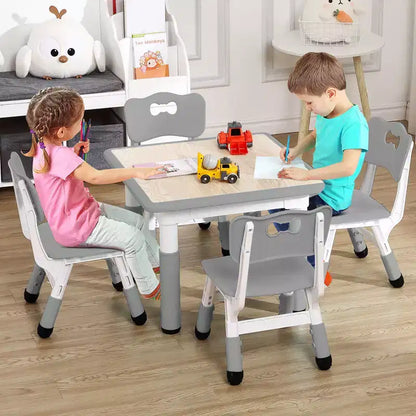 Set Tavolo e Sedie per Bambini, Scrivania Regolabile in Altezza per età 2-10 anni, Tavolo per Arte e Artigianato, Gambe Antiscivolo, per Aule Asili Nido