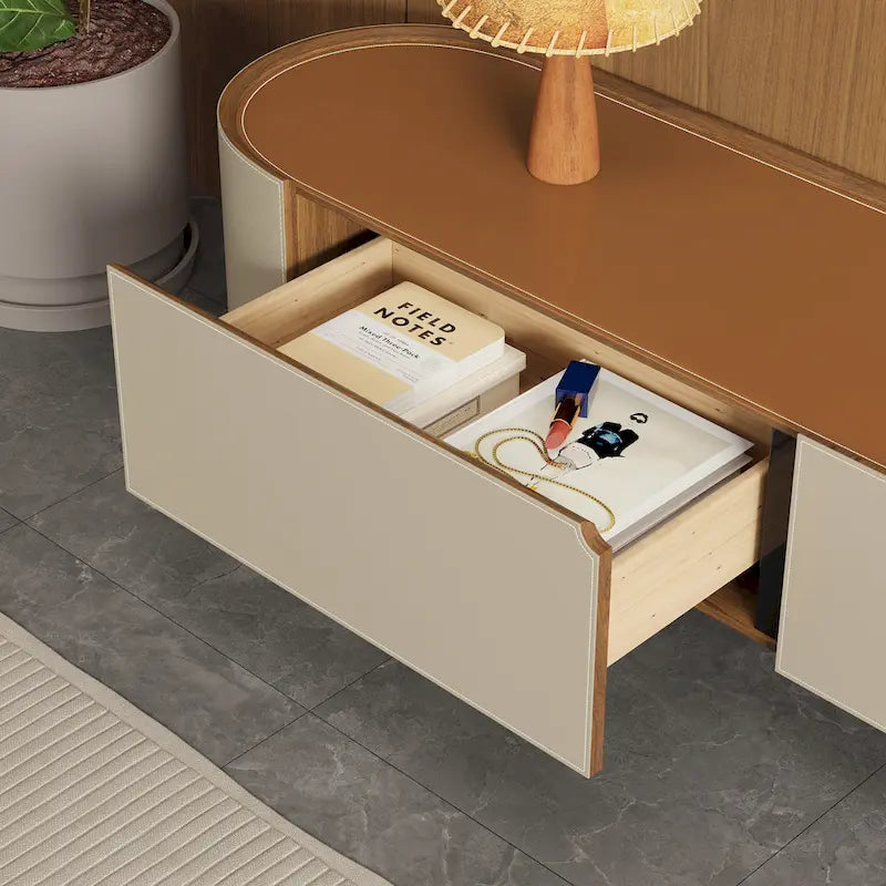 86.6 Mobile TV in pelle, Porta TV moderno con 3 cassetti