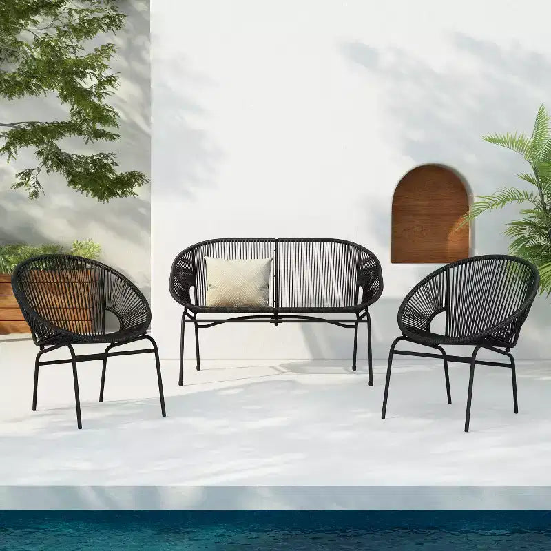 Christopher Knight Home Paoa Set Salotto da Esterno in 3 Pezzi Intrecciato con Struttura in Ferro (Tavolo Non Incluso)