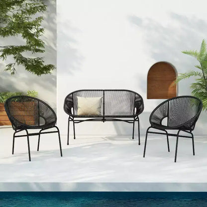 Christopher Knight Home Paoa Set Salotto da Esterno in 3 Pezzi Intrecciato con Struttura in Ferro (Tavolo Non Incluso)