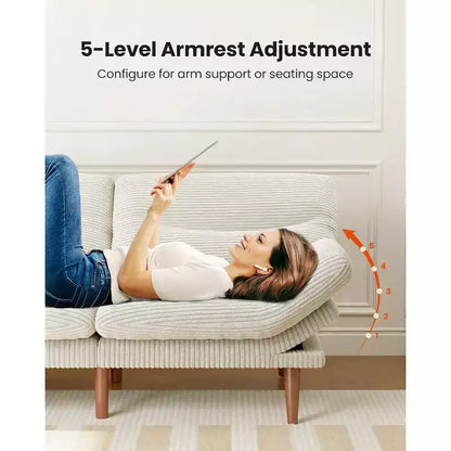 Divano letto in velluto a coste da 168 cm con schienale e braccioli regolabili, adatto a piccoli spazi, salotti o uffici come divano futon.